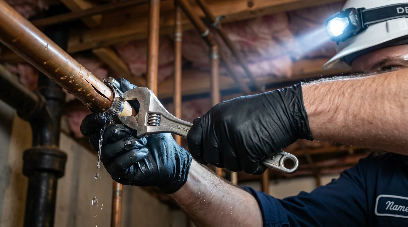 Emergency pipe clamp repair being performed by a Johns Plumbing LLC plumber in Waimea