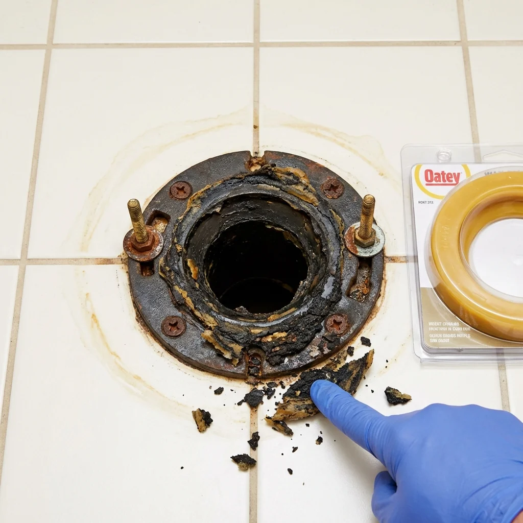Failed wax ring showing water seepage at the base of a toilet in a Waimea, HI home